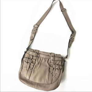 Vince Camuto Crossbody Beige Gray Leather Crossbody Messenger Saddle Bag